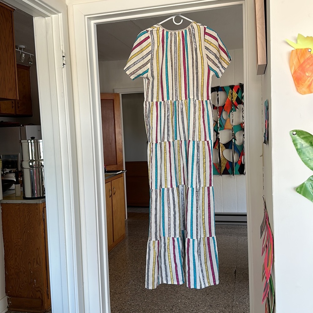 Ace & Jig Striped Maxi Dress in Cream, Teal, Yellow, Pink, Brown